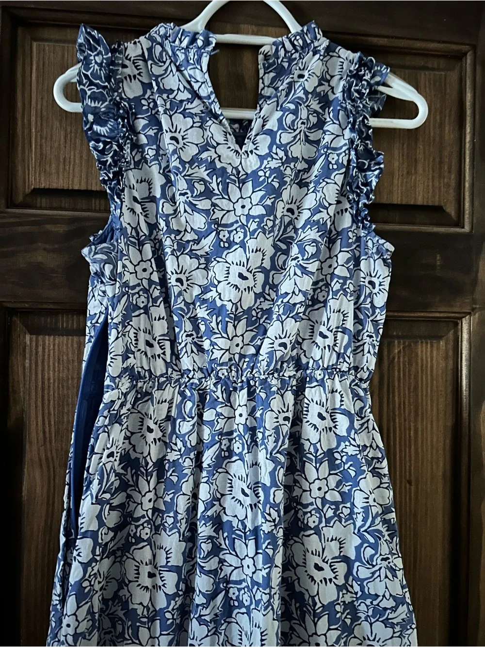 JCrew Blue Floral Ruffle Sleeve Sundress